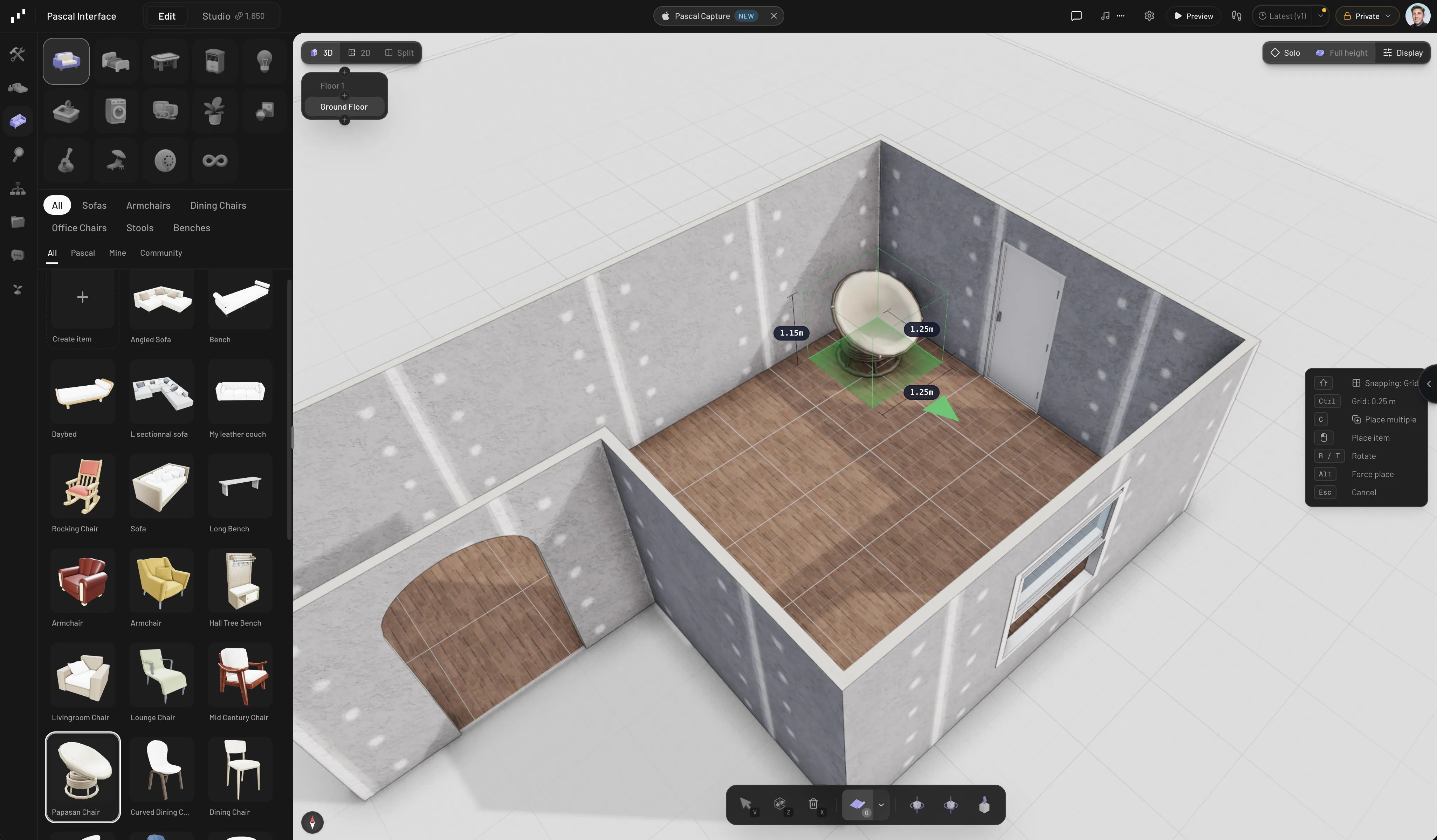 Placing an item in the Pascal editor