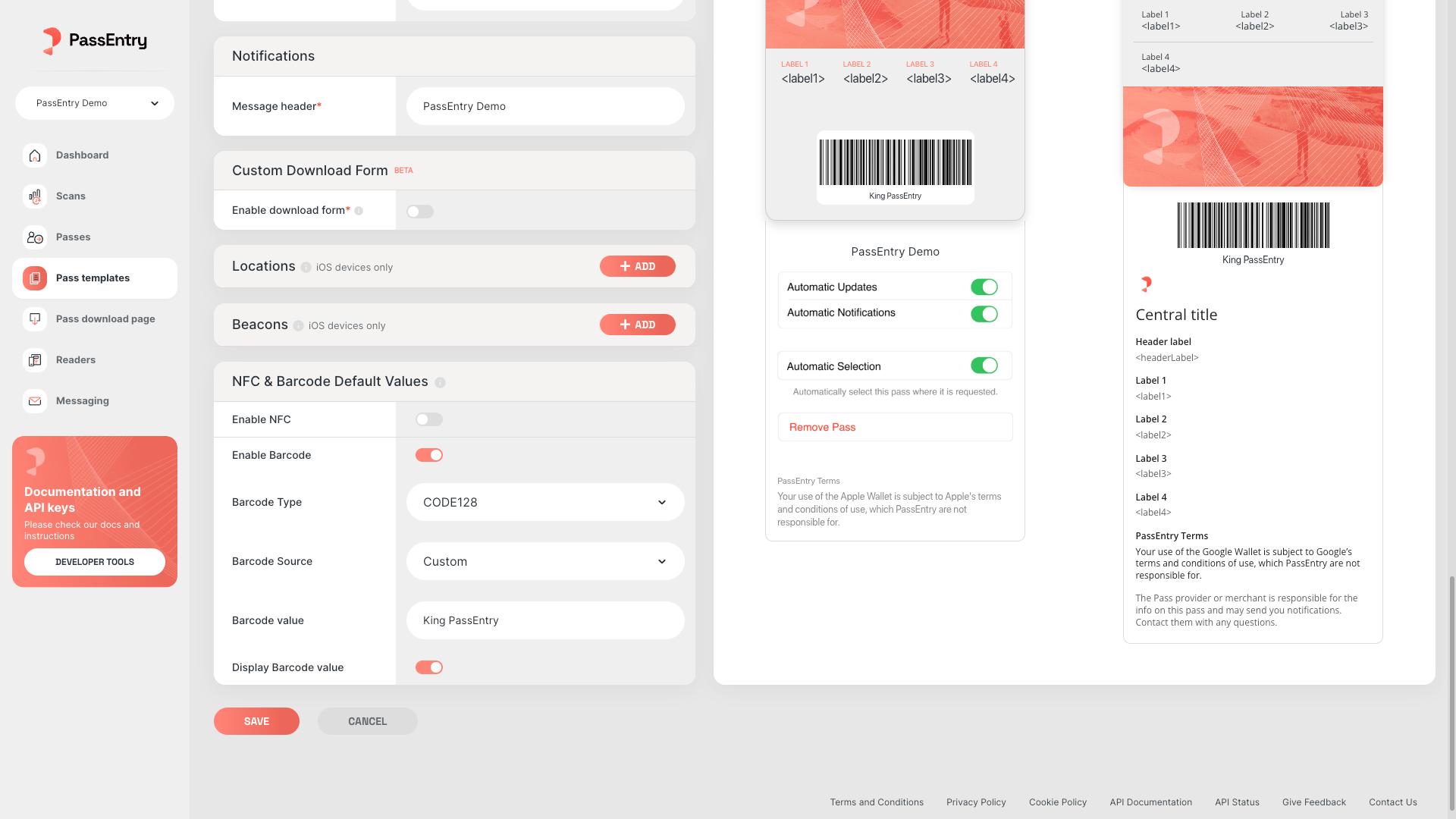 Barcode template defaults