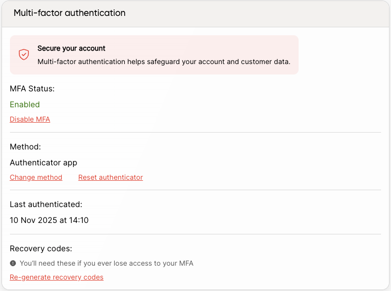 MFA dashboard login