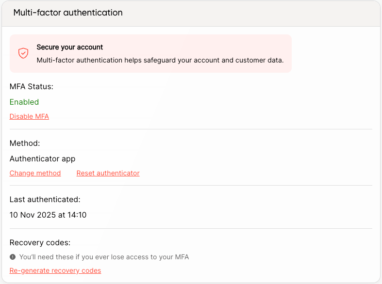 MFA dashboard login