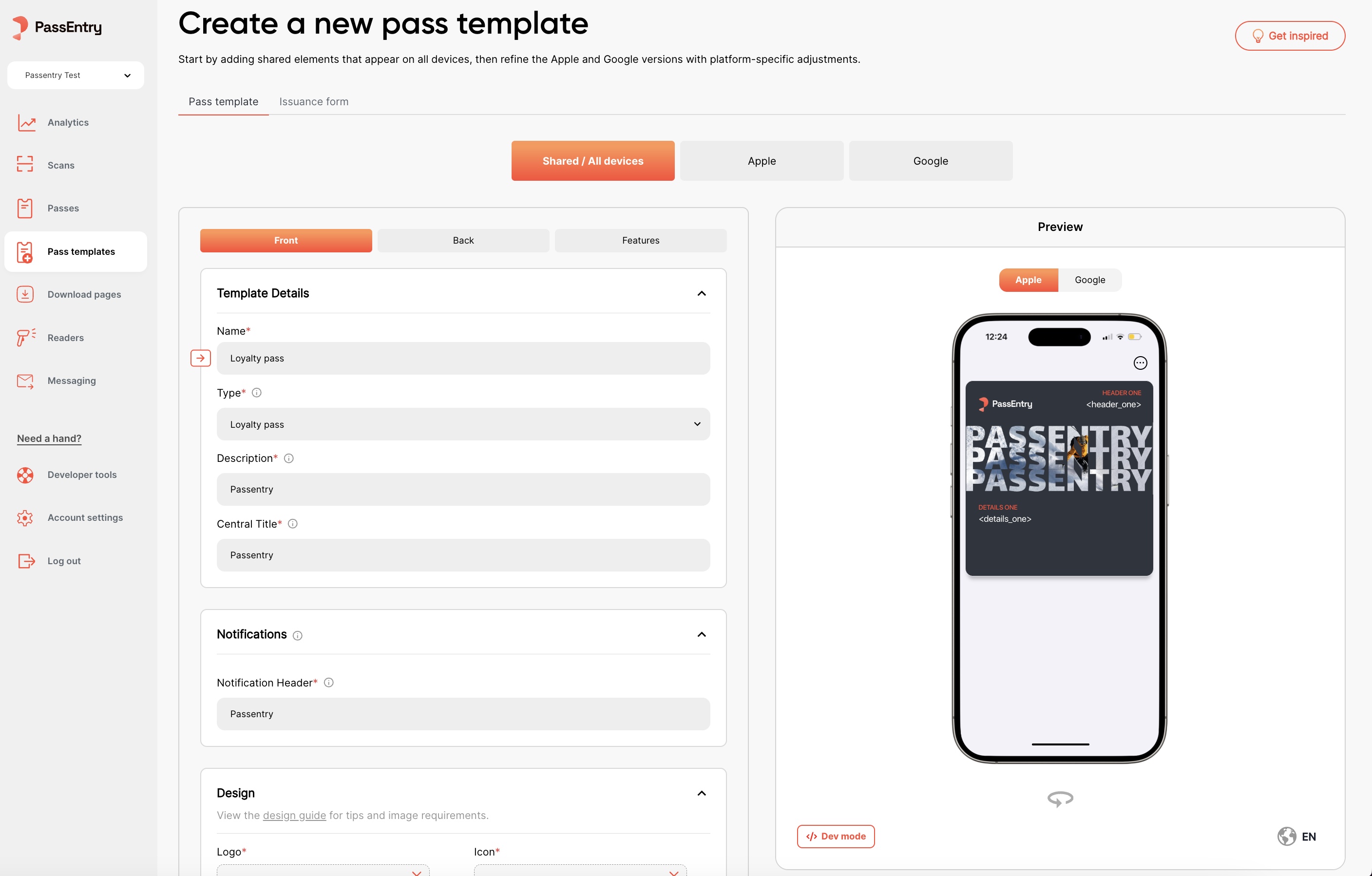 New pass template builder