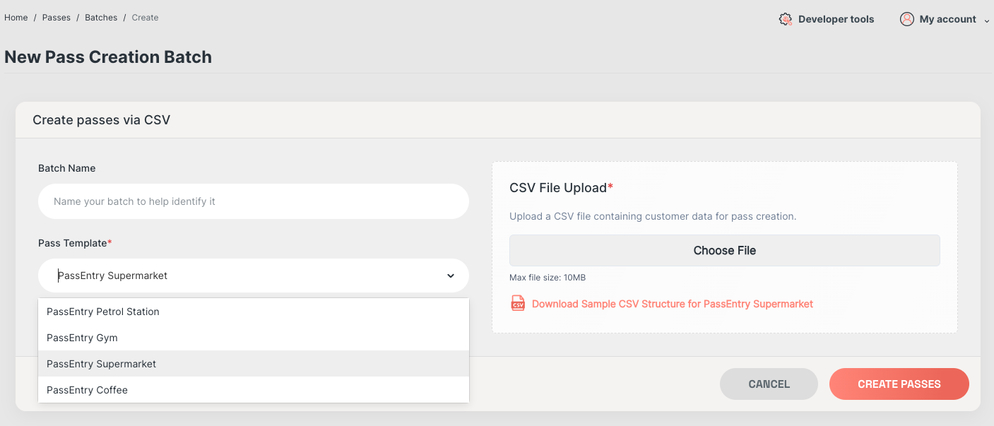 Batch Pass Creation - PassEntry