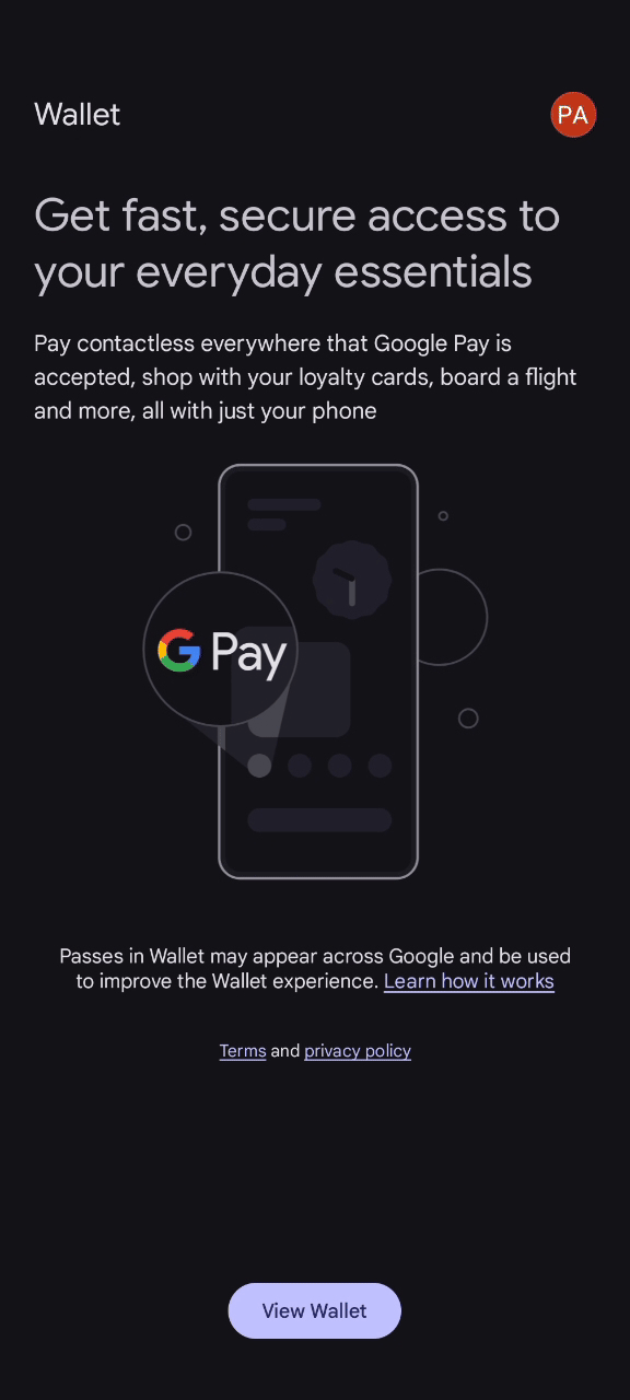 Google Wallet account switching