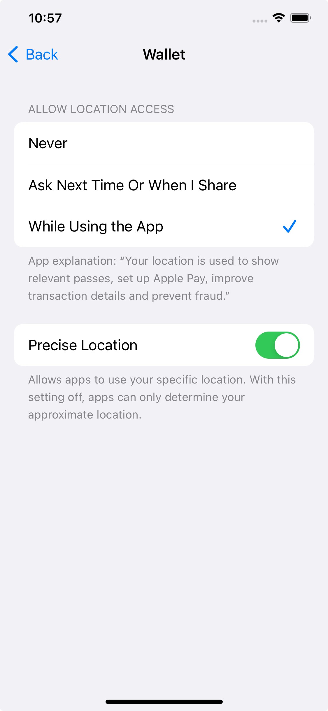 Apple Wallet Location Permissions