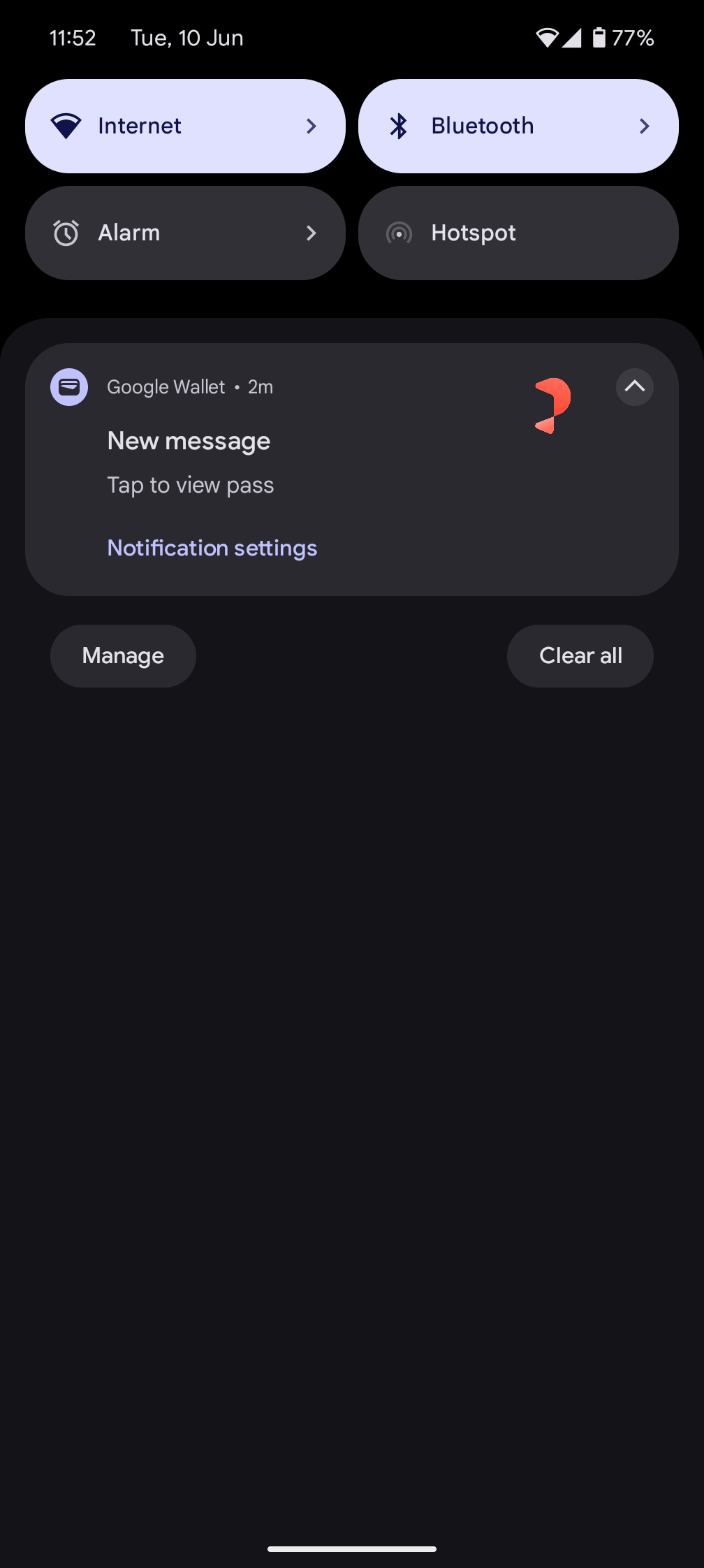 Google Wallet notification preview