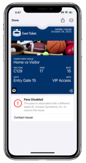 Apple pass disabled - different Apple ID