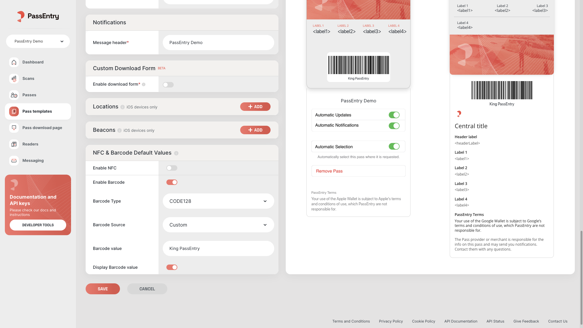 Barcode template defaults