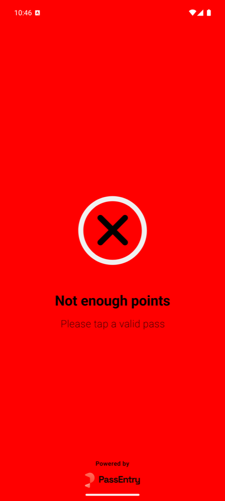 Red failure screen reading Not enough points