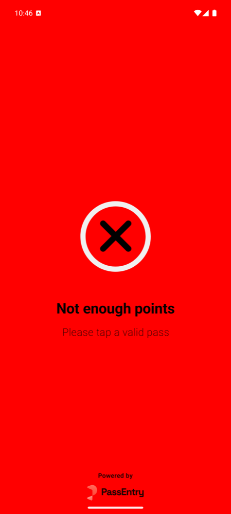 Red failure screen reading Not enough points