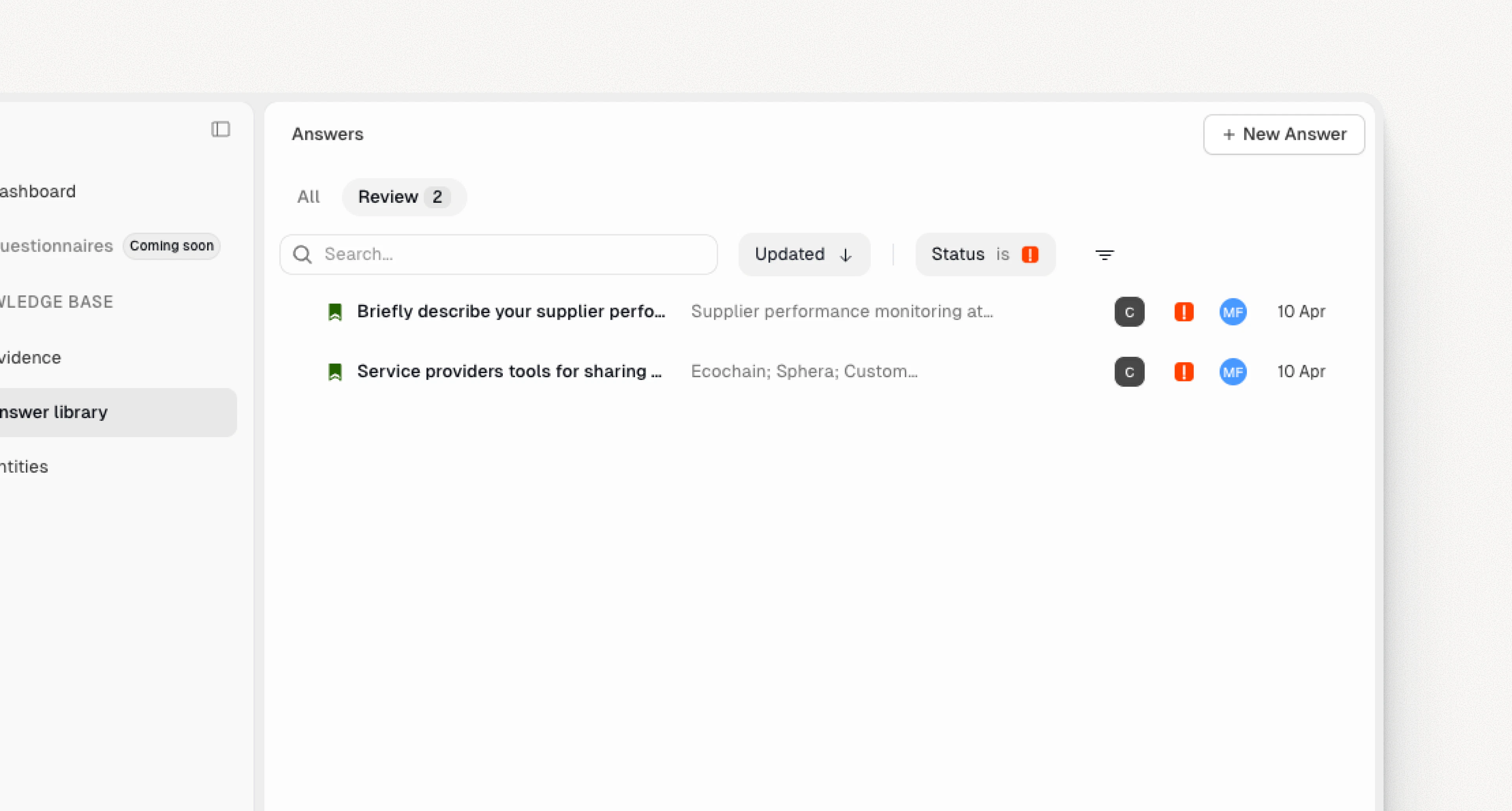 Approved answers moved to review when source evidence changes