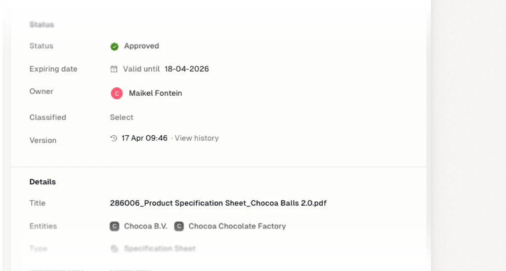 Evidence detail panel showing version date and View history link