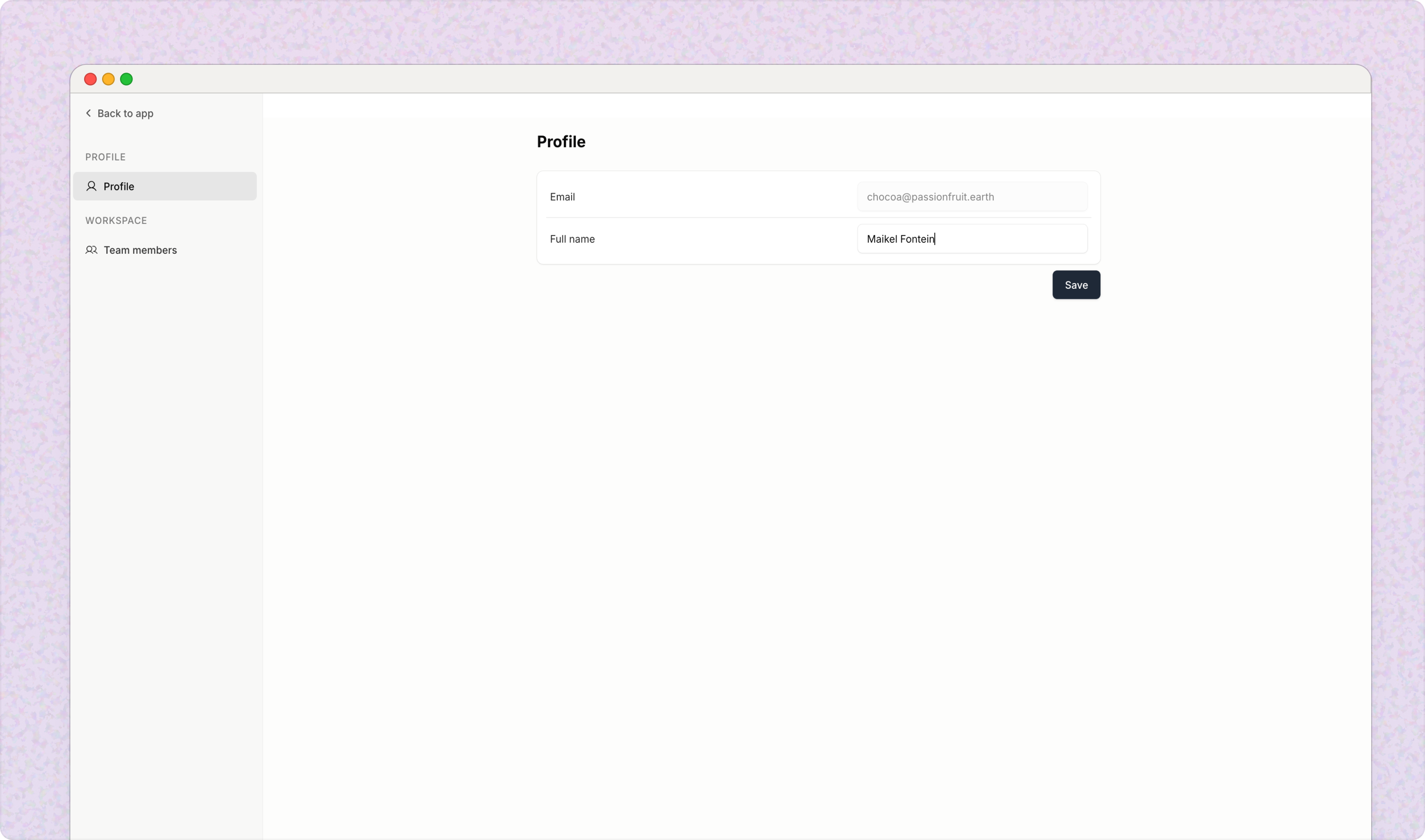 Profile settings in Passionfruit