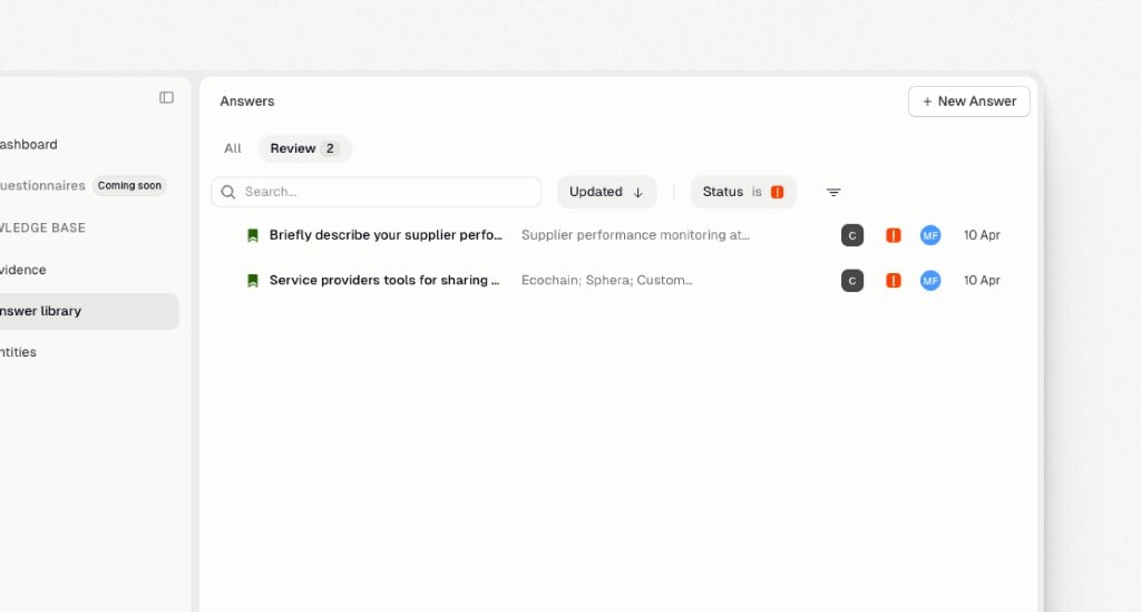 Approved answers moved to review when source evidence changes