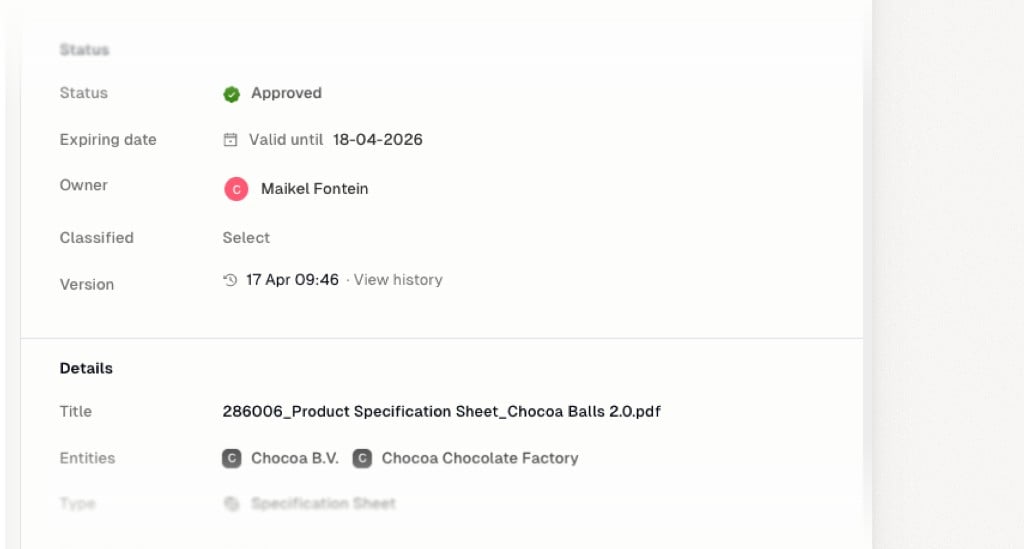 Evidence detail panel showing version date and View history link