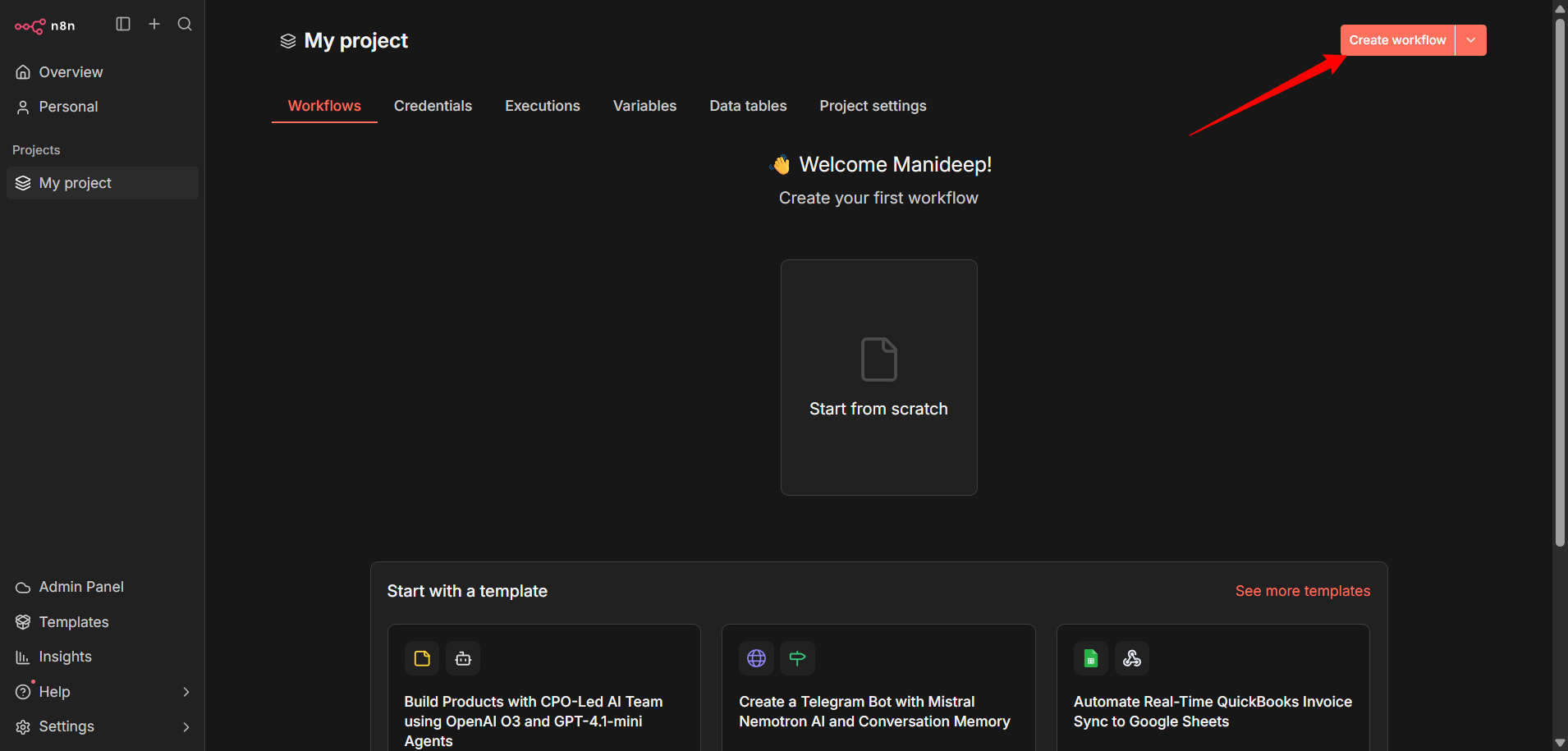 n8n Credentials Menu