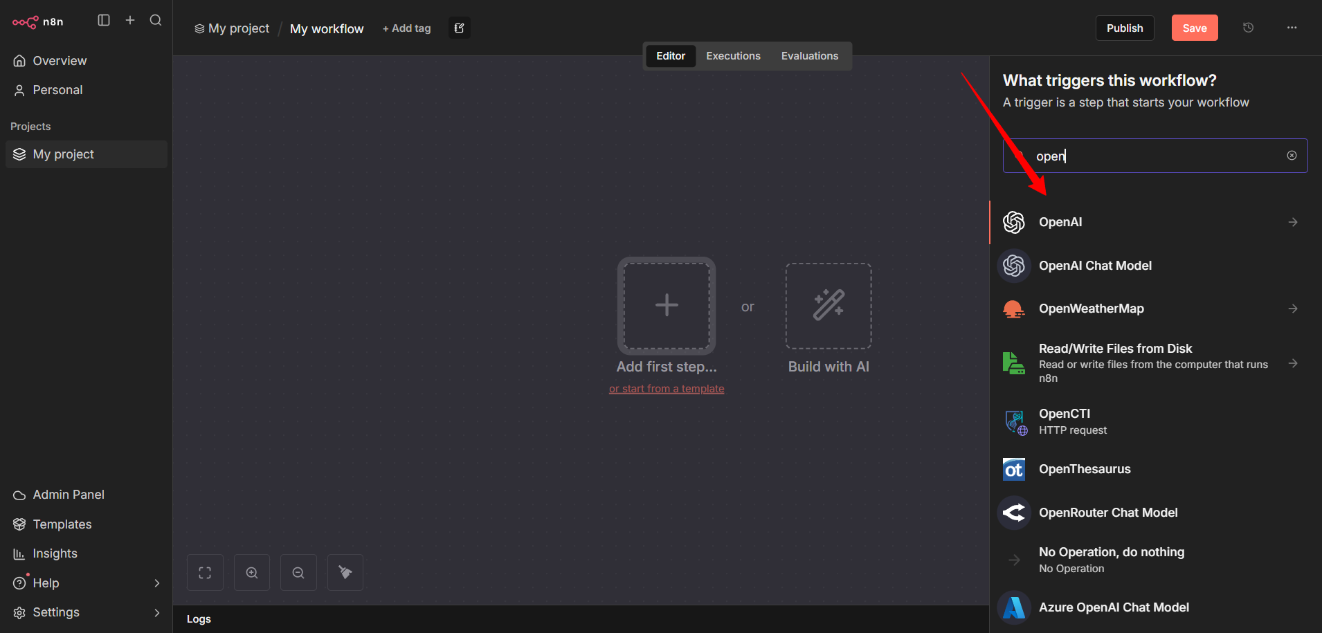 Select OpenAI Credential Type