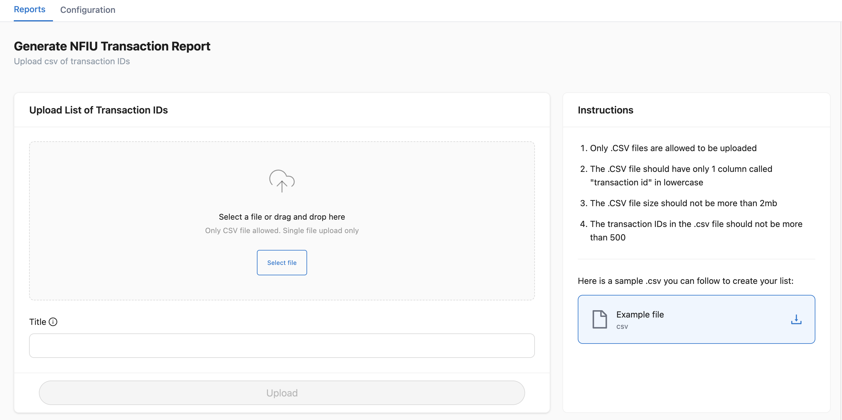 Upload Transaction IDs