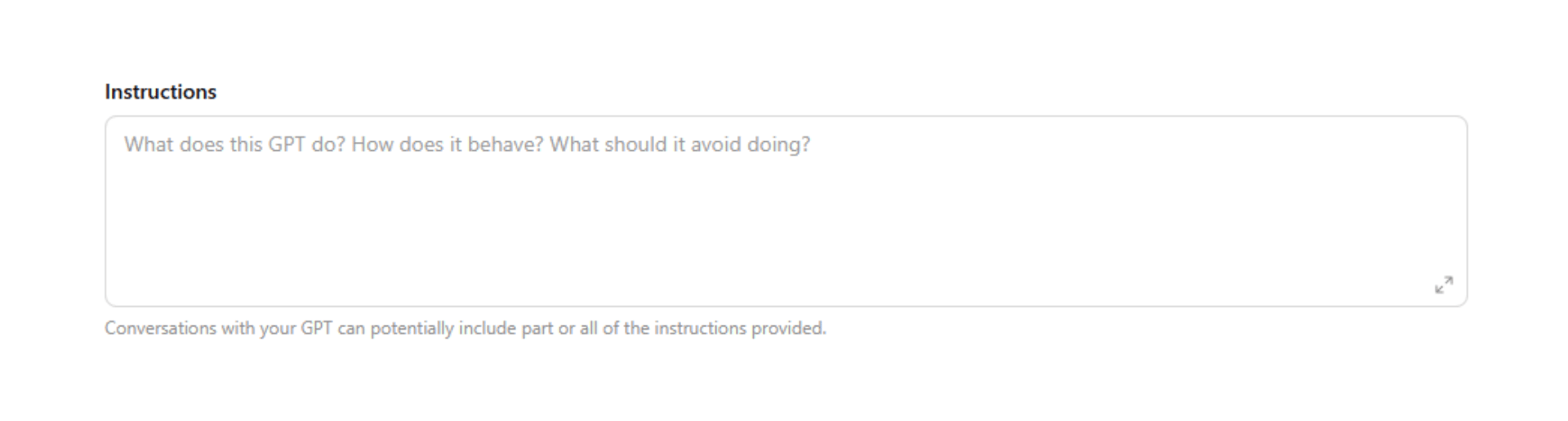 GPT Instructions GPT Instructions field in the Configure tab