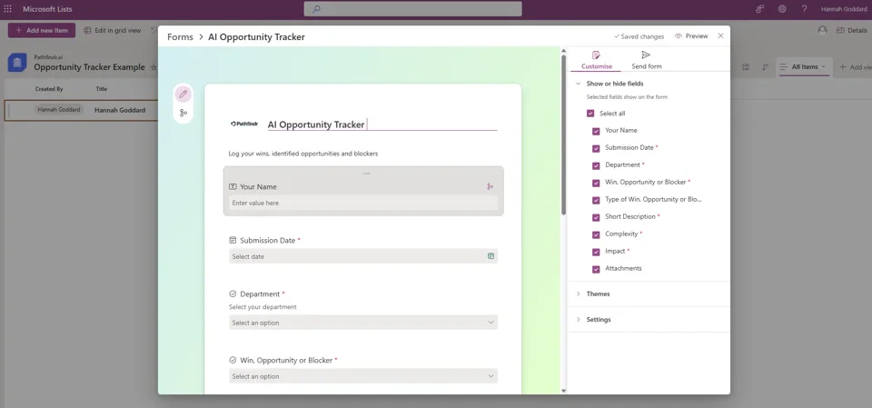 Name Form Select Fields Pn