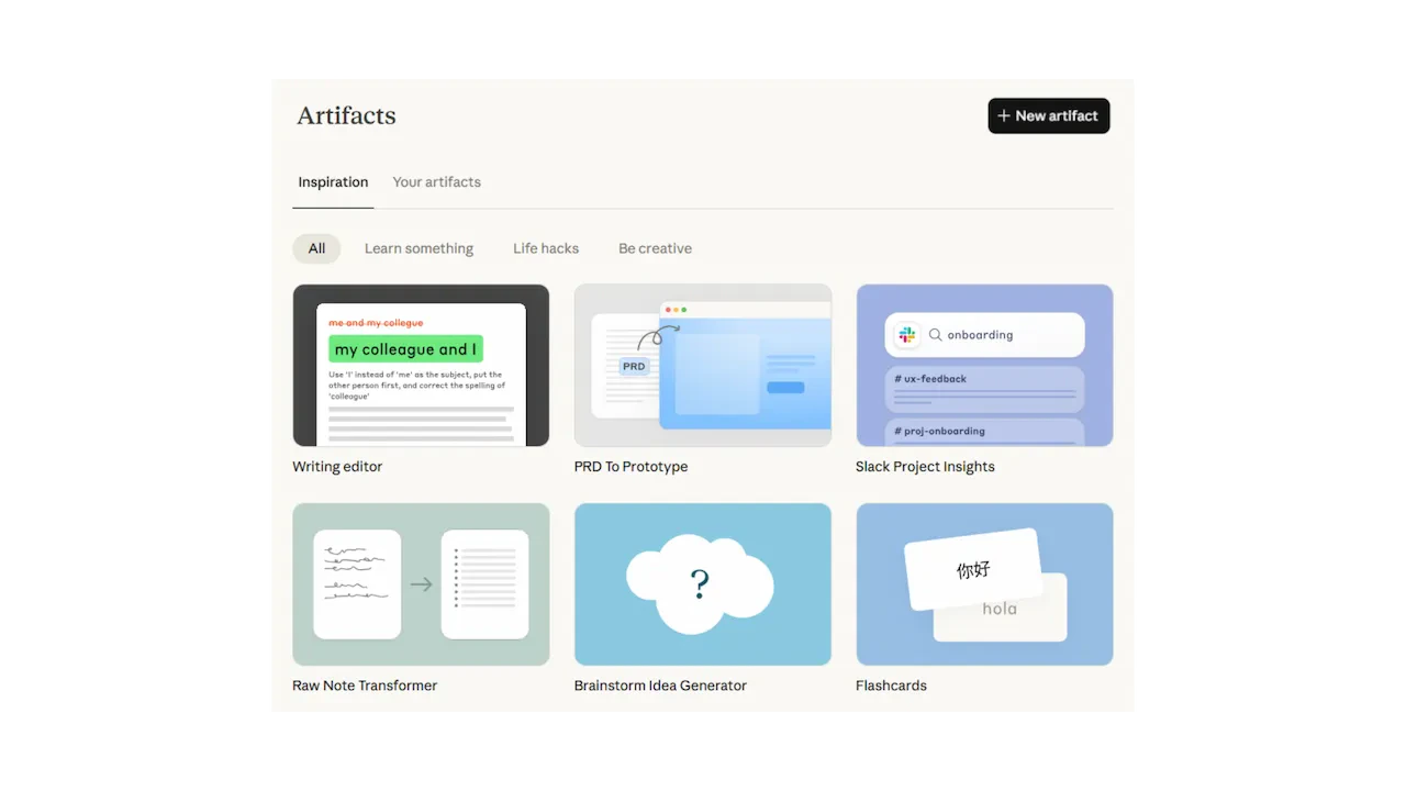 Artifacts interface in Claude