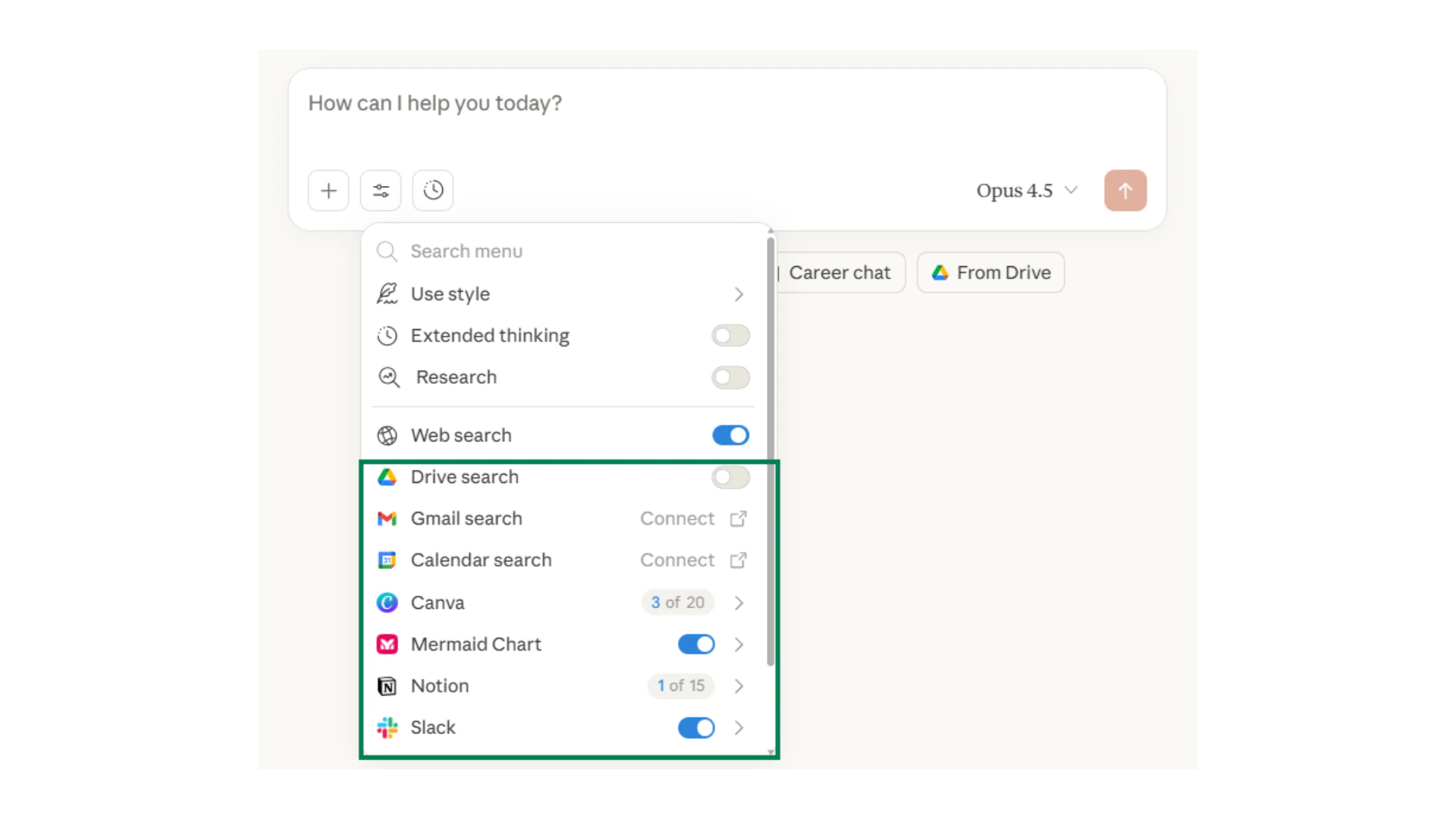 Sharing and connectors Claude connectors and sharing options