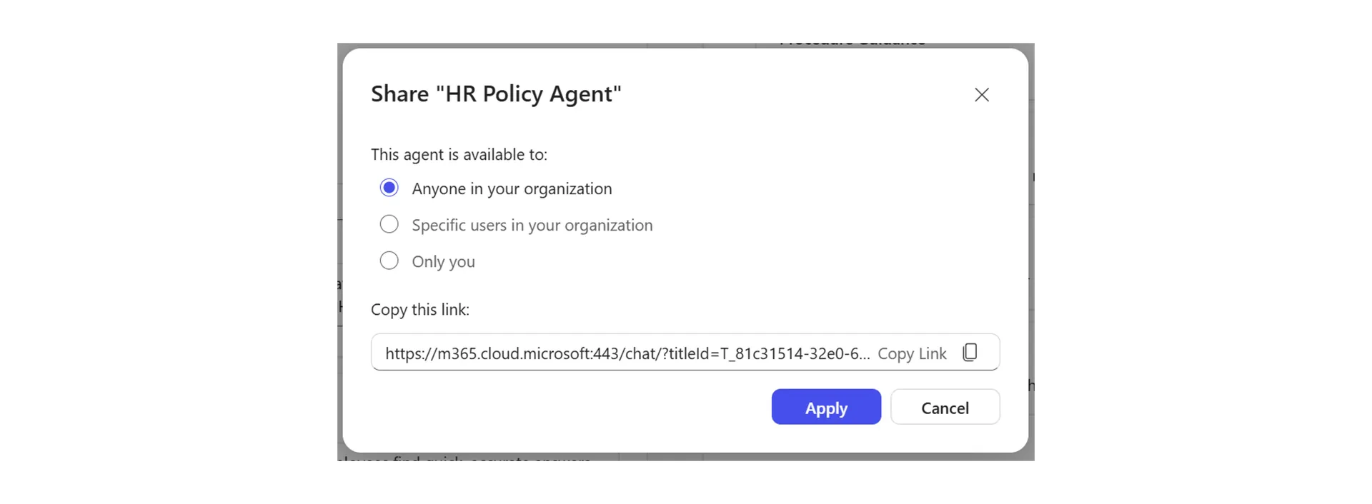 Share agent Share agent option in Copilot Studio Lite