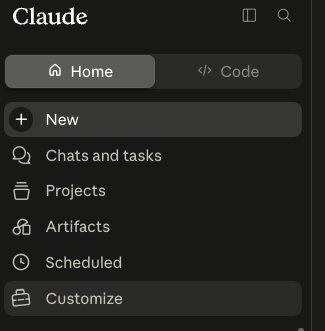 Claude sidebar with the Customize entry