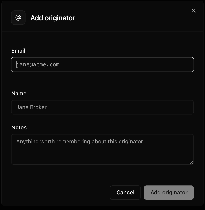 Edit originator dialog