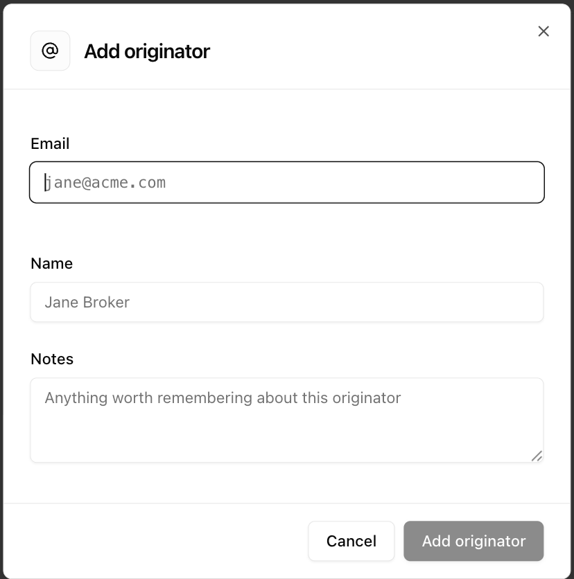 Edit originator dialog