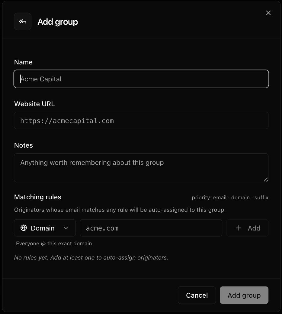 Edit group dialog