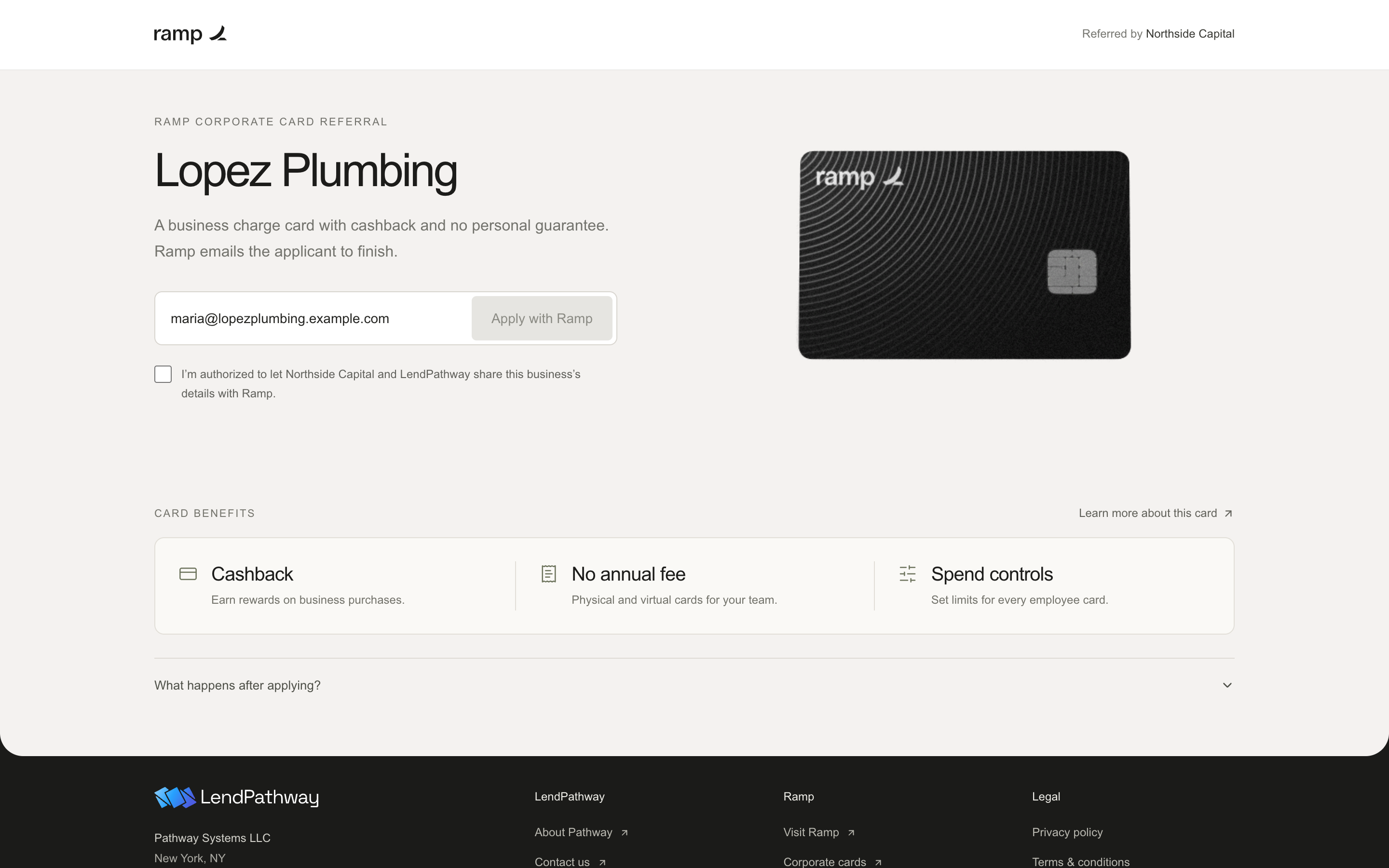 The public referral page a merchant opens from the shared link