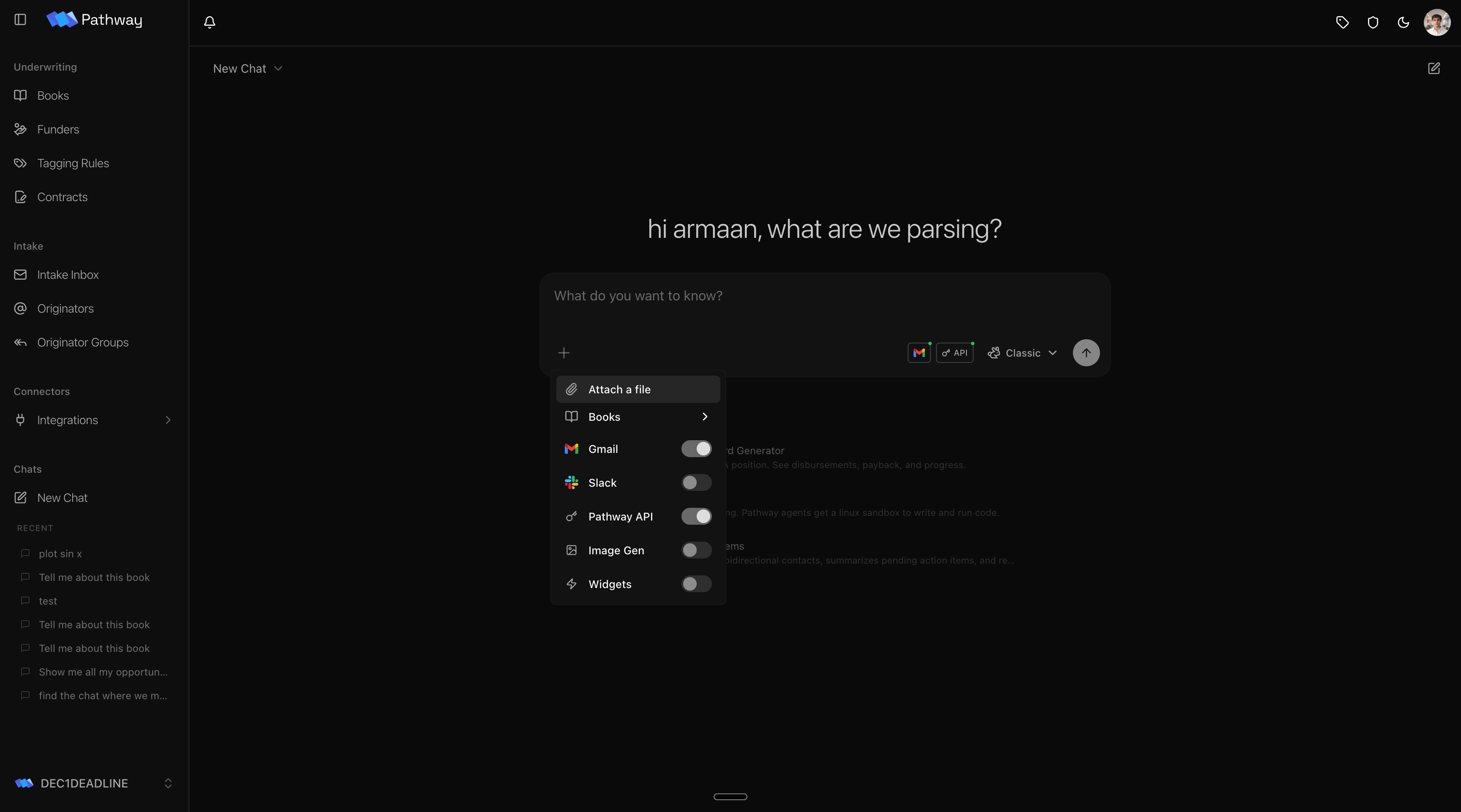 Connector menu on the composer