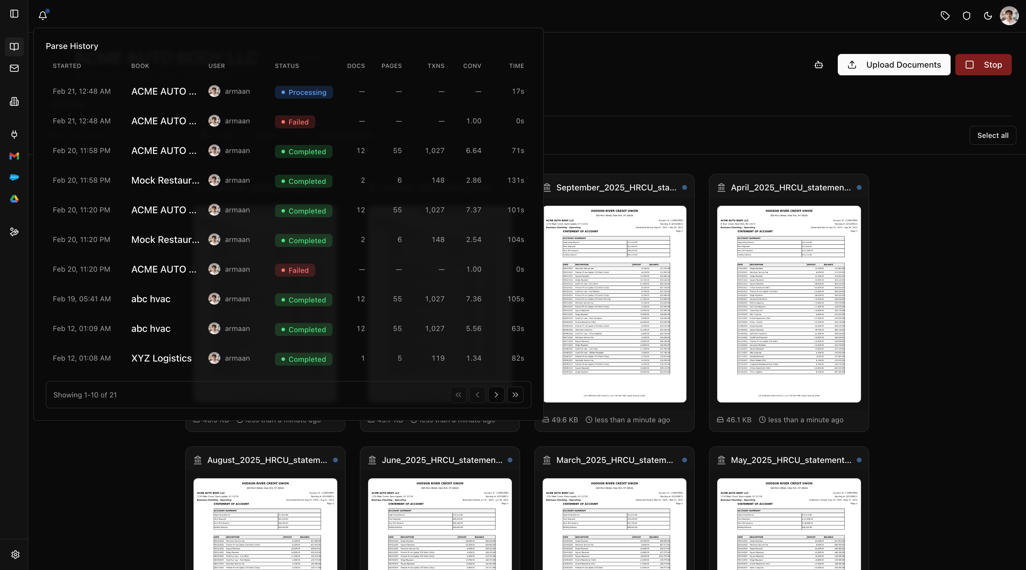 Parse history