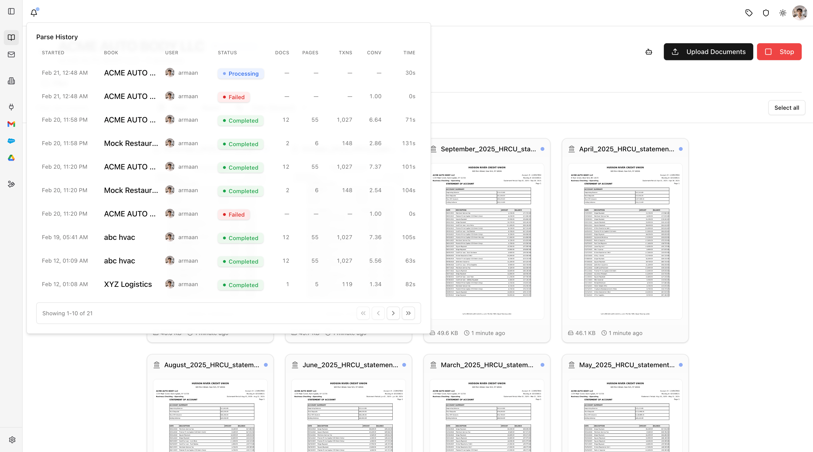 Parse history