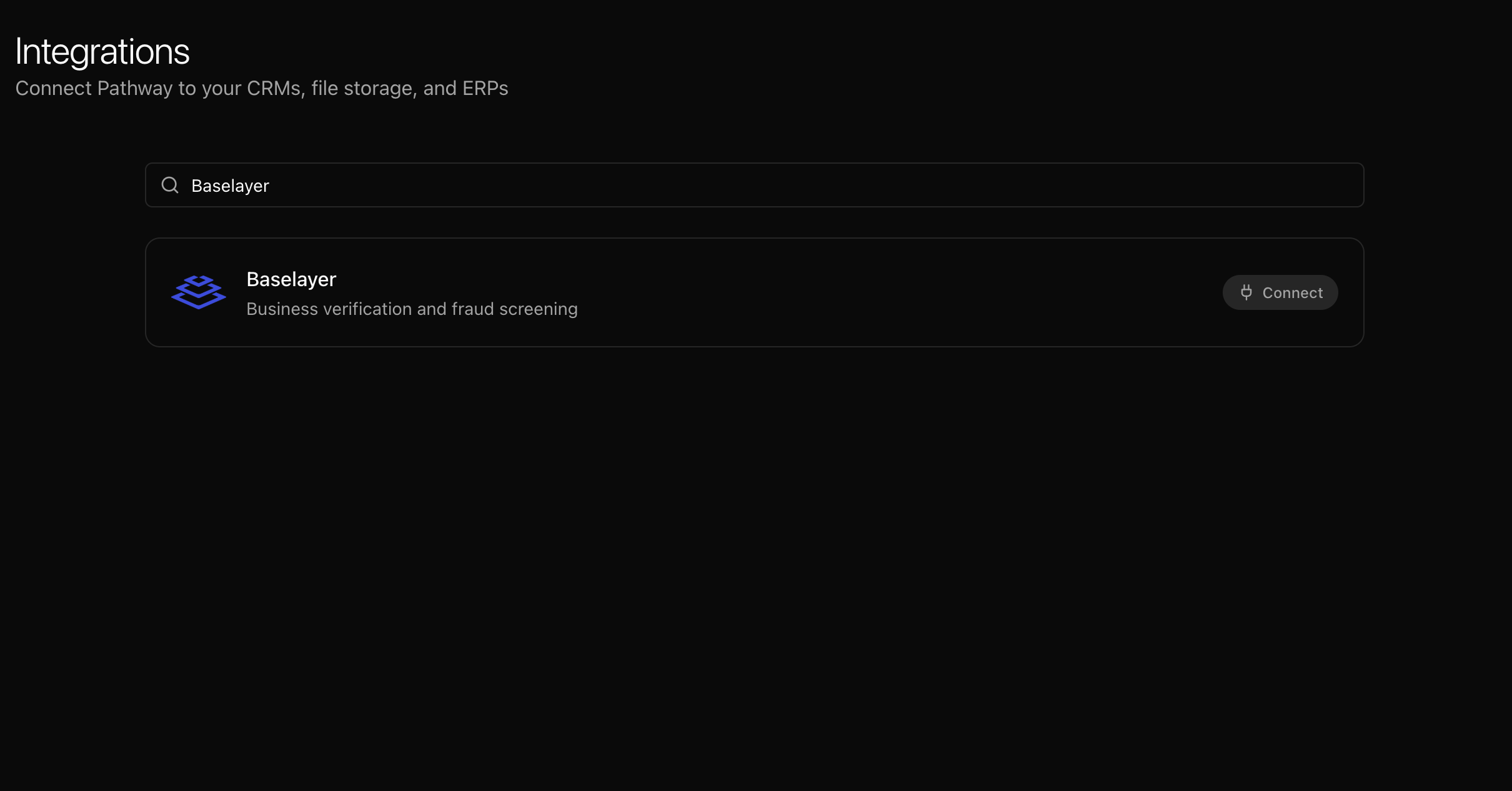 Baselayer card on the Integrations page