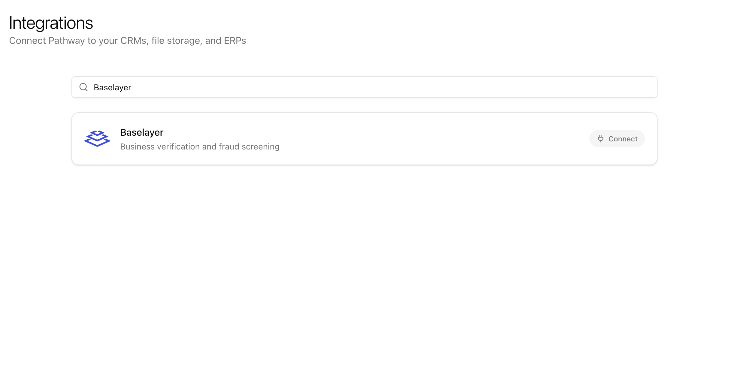 Baselayer card on the Integrations page