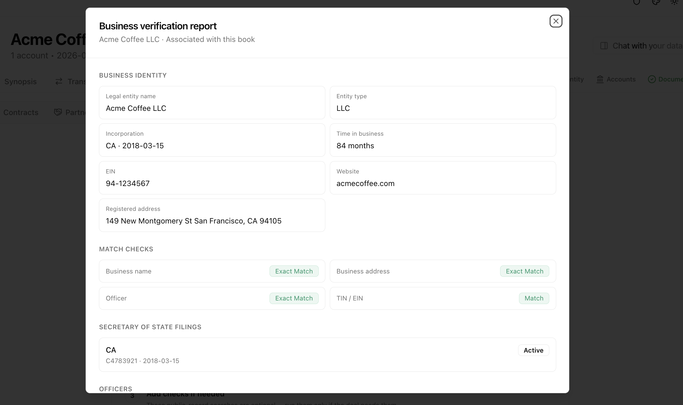 Completed Baselayer verification result on a book