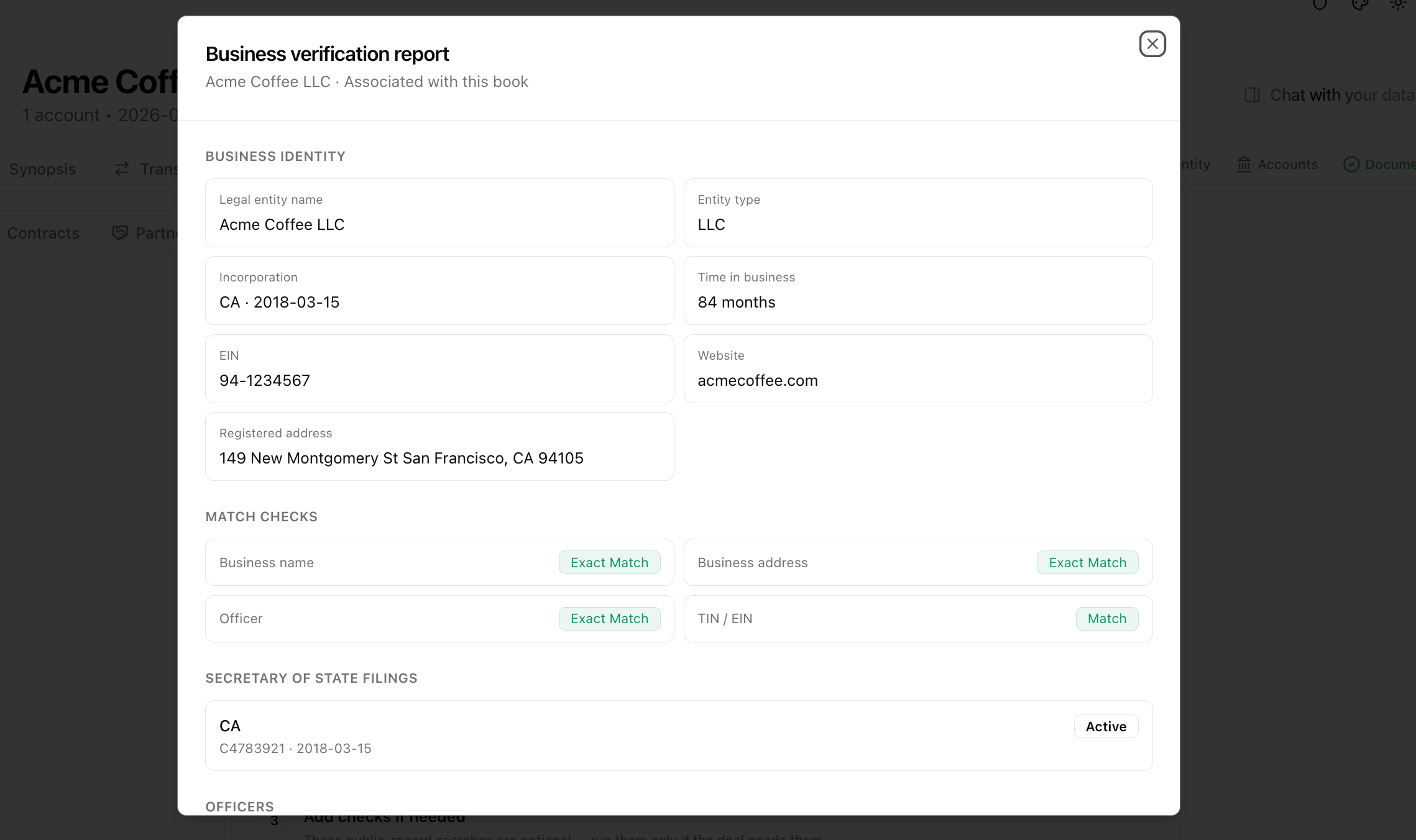 Completed Baselayer verification result on a book