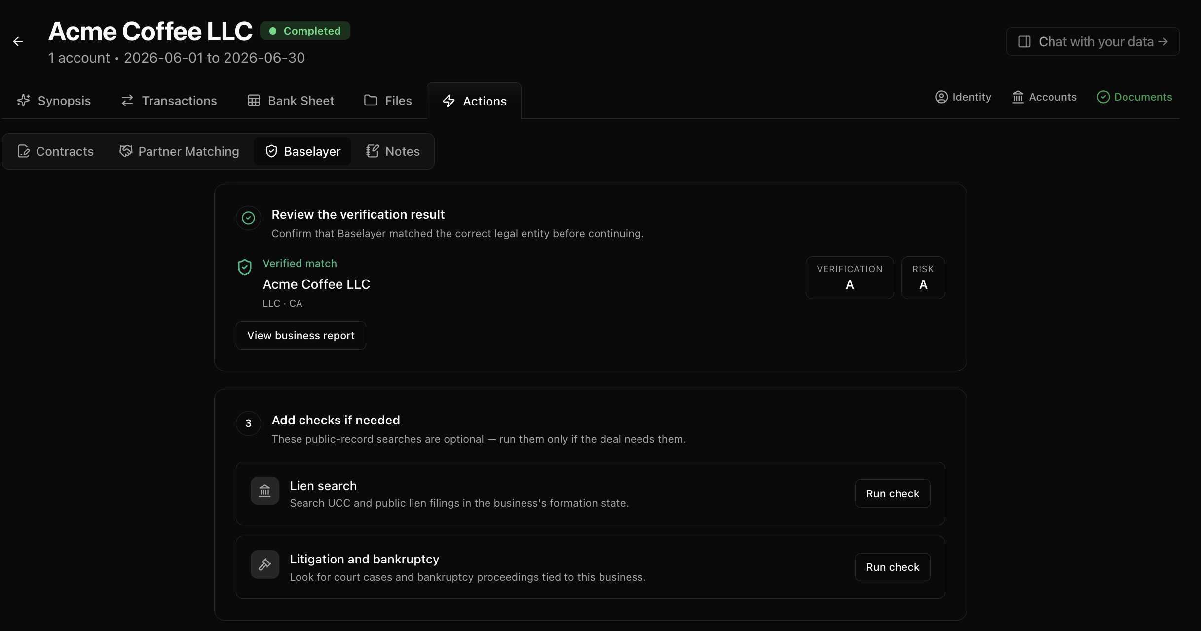 Optional Lien search and Litigation checks after verification