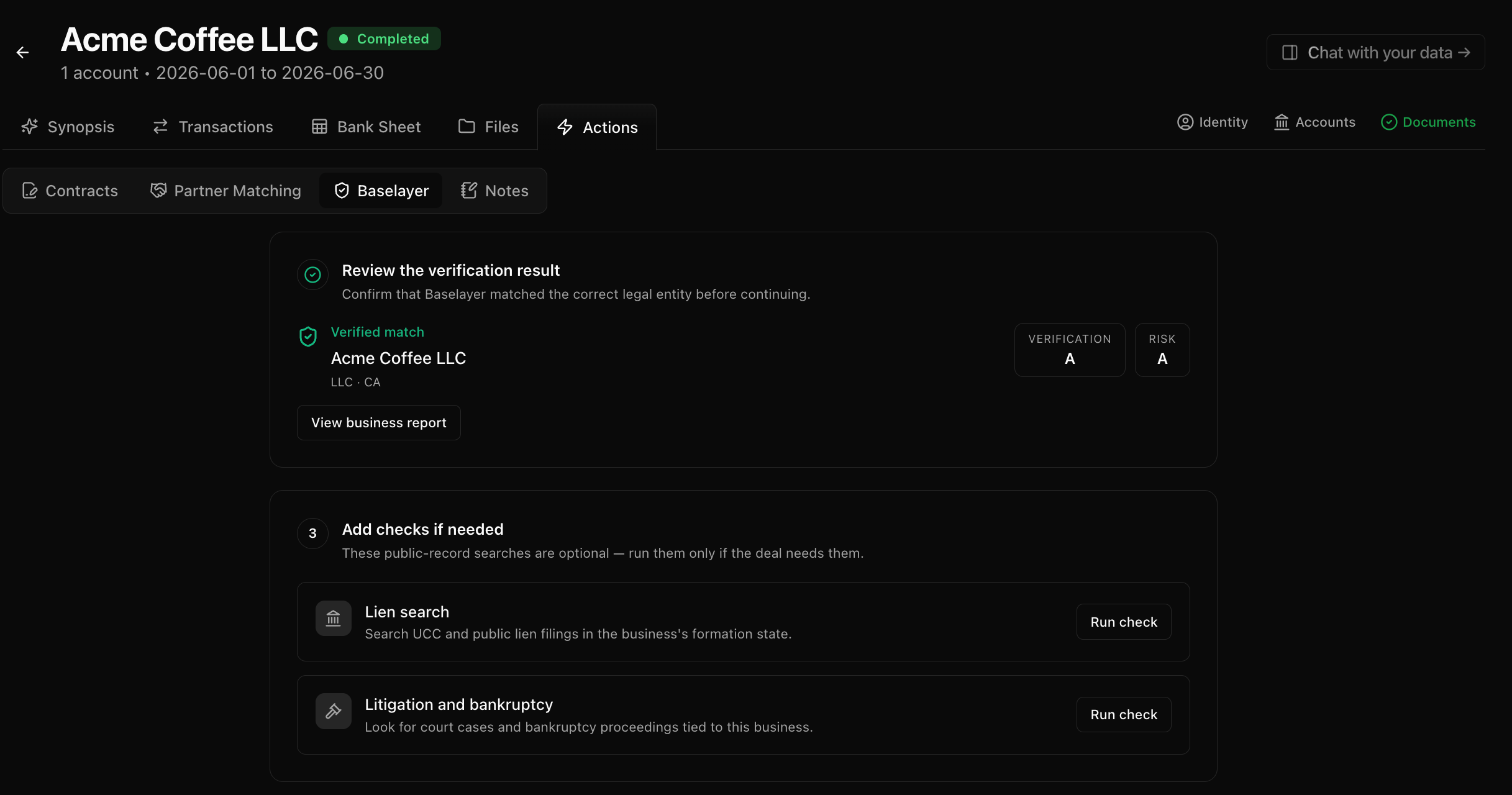 Optional Lien search and Litigation checks after verification