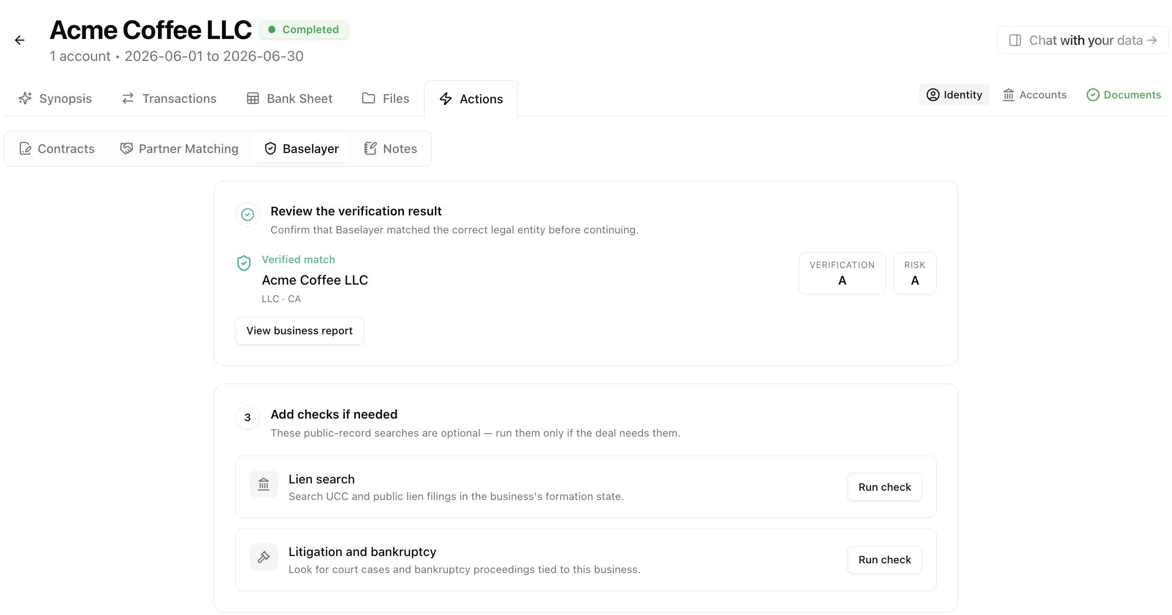 Optional Lien search and Litigation checks after verification