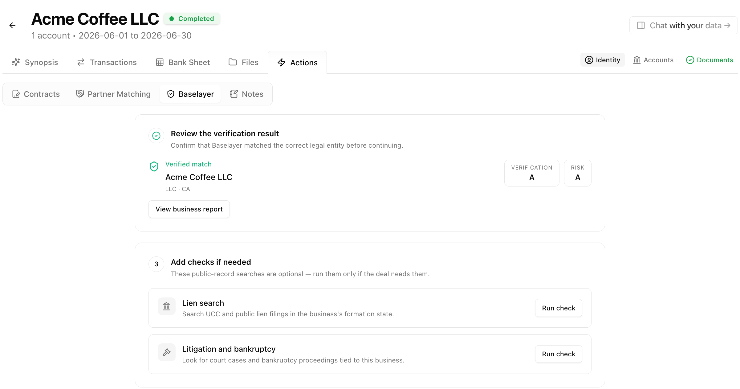 Optional Lien search and Litigation checks after verification