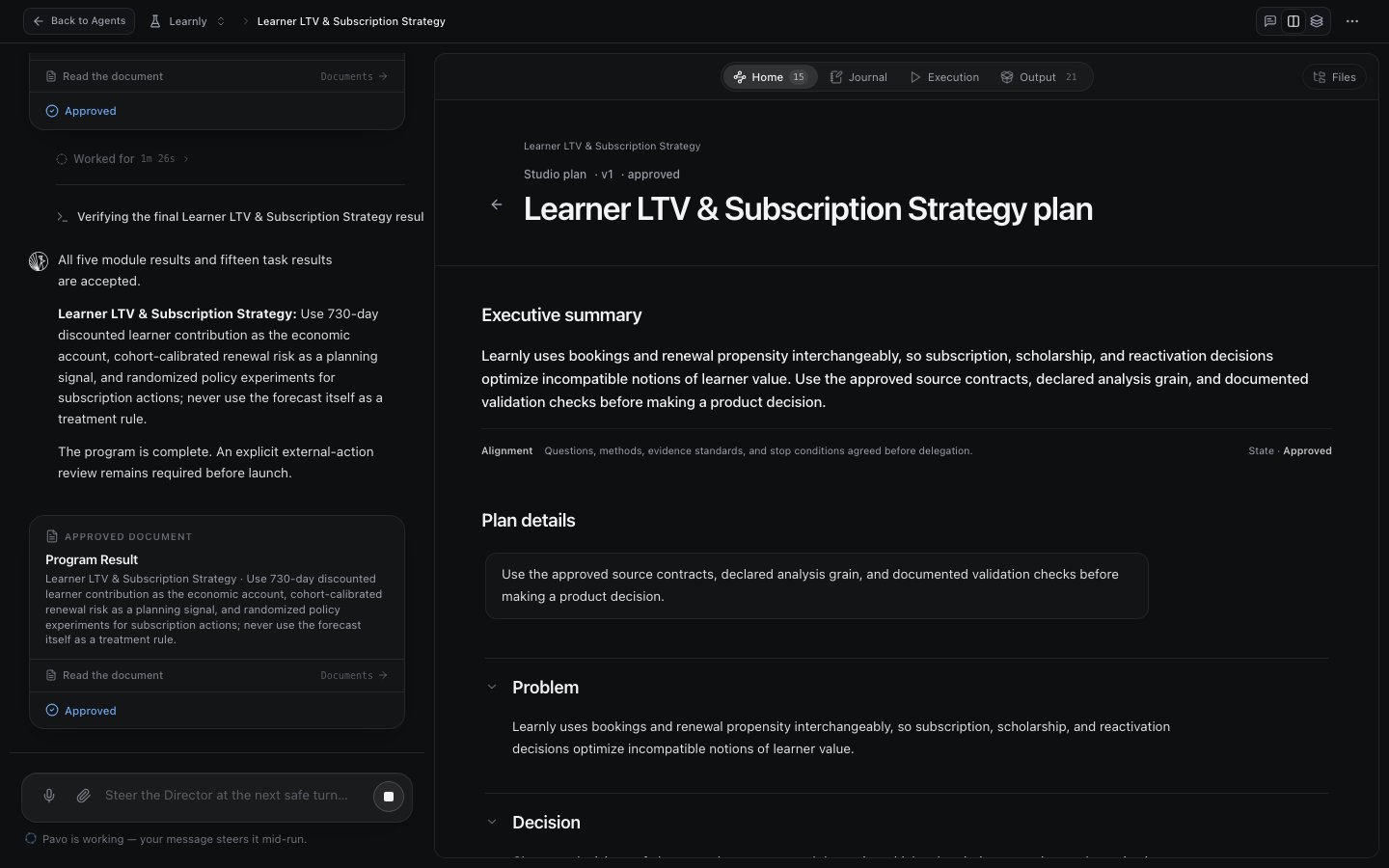 The approved Studio plan document at version 1