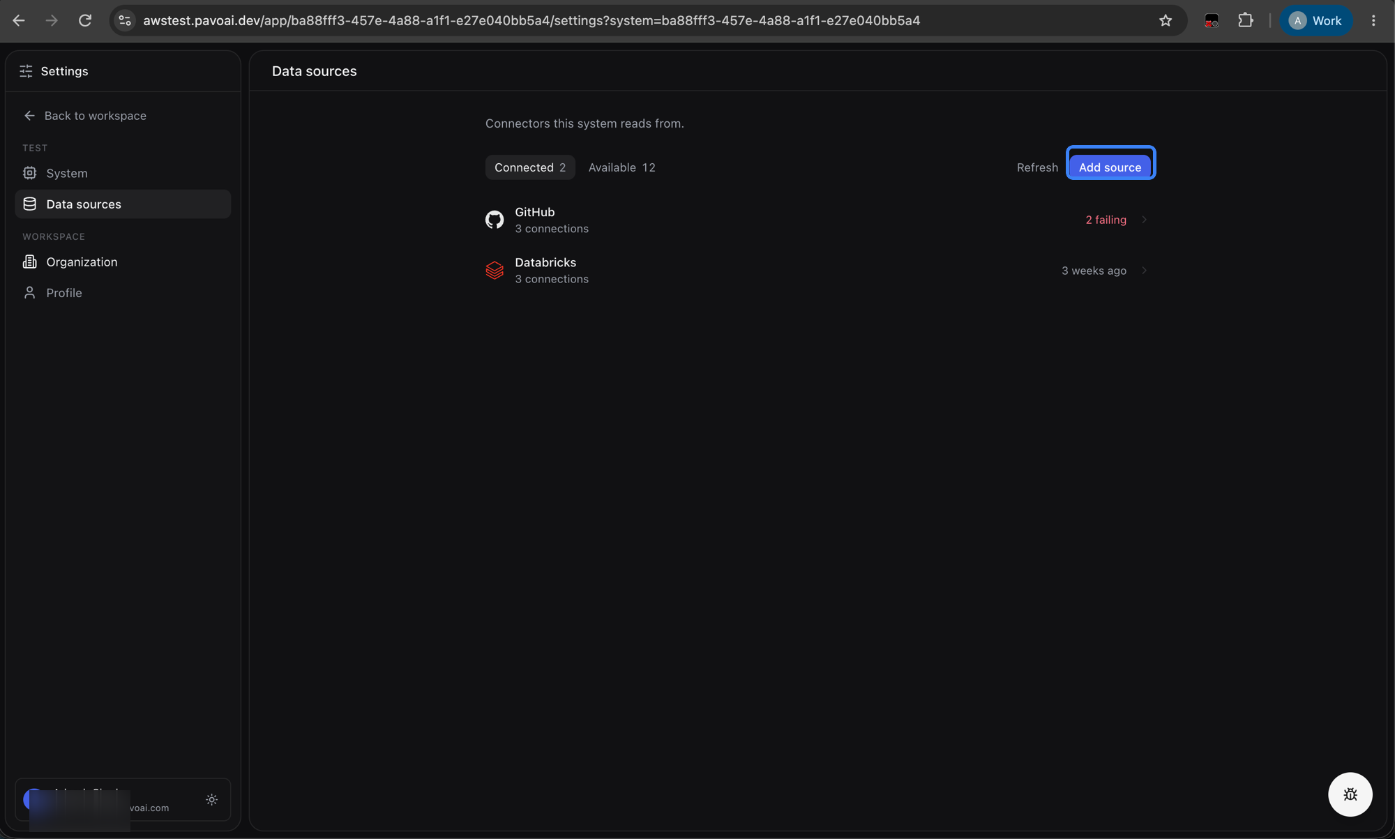 Data sources page