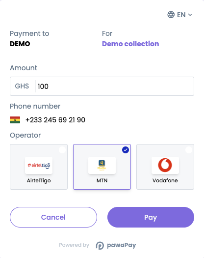 Payment page - Start