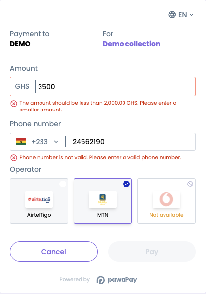 Payment page - Features