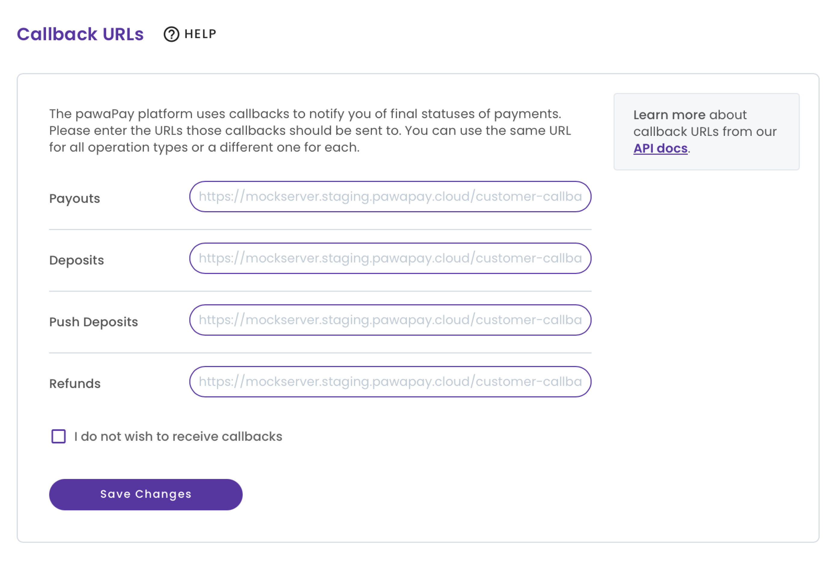 Specify Callback URLs