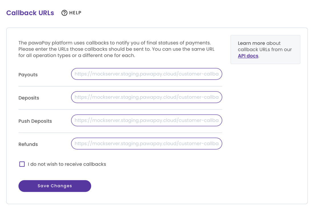 Callback URLs - PawaPay Merchant API