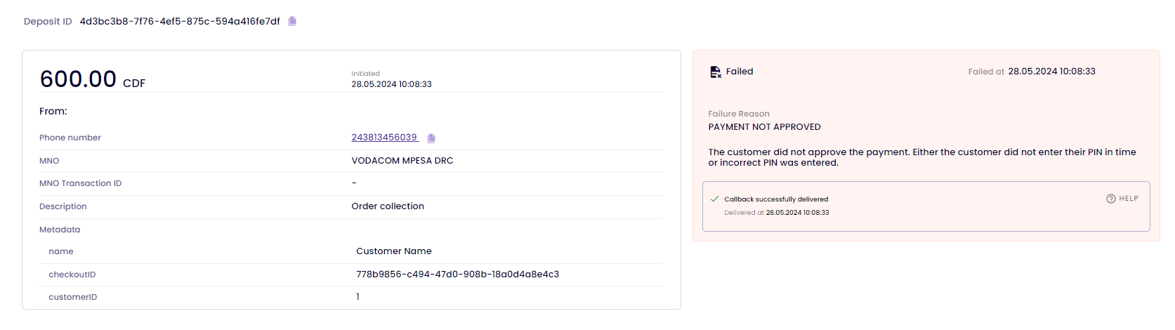 Failed Deposit