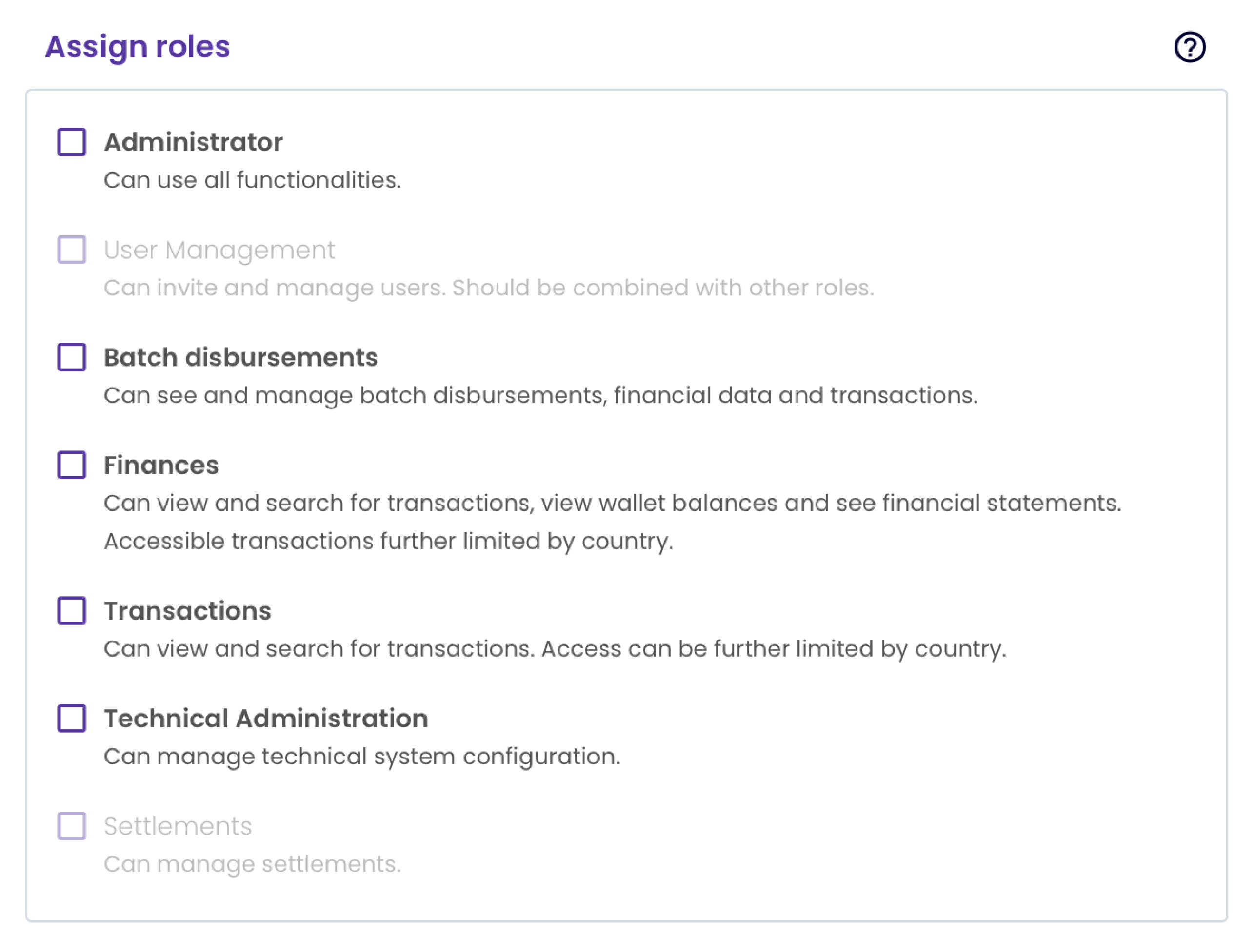 User Roles and Country Limits